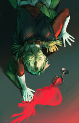 2boys alcohol back blonde_hair challia_bull char_aznable commentary_request cup drinking_glass epaulettes from_above gloves gundam gundam_gquuuuuux highres jacket long_sleeves male_focus military_jacket military_uniform multiple_boys pnkripl red_jacket short_hair spill wine wine_glass yaoi