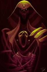 Rule 34 | 2boys, absurdres, bandages, ben 10, black sclera, colored sclera, glowing, glowing eyes, green eyes, highres, hood, horror (theme), looking at viewer, male focus, mobzeroone, monster, multiple boys, mummy, omnitrix, open mouth, signature, skull, snare-oh