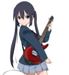 1girl black_hair female_focus guitar instrument k-on! long_hair nakano_azusa oku_no_shi school_uniform solo twintails