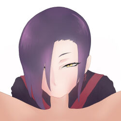1girl chikujouin_magane fellatio hair_over_one_eye oral purple_hair re:creators shpo yellow_eyes