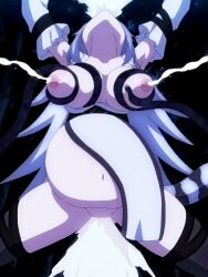 breasts cum cum_inflation huge_breasts inflation karada_de_kaiketsu_hyakkiya_tantei_jimusho long_hair nipples stomach_bulge tamakin_(hyakkiya_tantei_jimusho) tentacles ushiyama_torako white_hair