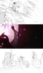 Rule 34 | 4girls, bow (weapon), bronya zaychik, bronya zaychik (herrscher of reason), commentary, corset, elysia (herrscher of human: ego) (honkai impact), elysia (honkai impact), firing, from behind, halo, highres, holding, holding bow (weapon), holding weapon, honkai (series), honkai impact 3rd, kiana kaslana, kiana kaslana (herrscher of finality), long hair, mi (27782900), multiple girls, partially colored, raiden mei, raiden mei (herrscher of origin), smile, thumbnail collage, very long hair, weapon