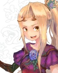 1girl blonde_hair commentary flower hair_flower hair_ornament kid_icarus kid_icarus_uprising looking_at_viewer mario_(series) nintendo piranha_plant ponytail shiburingaru sketch solo super_smash_bros. upper_body viridi yellow_eyes