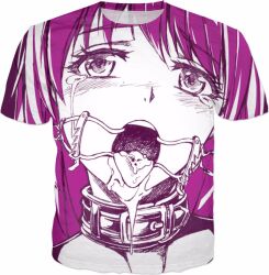 Rule 34 | black choker, choker, crying, crying with eyes open, cum, cum in mouth, cum on body, cum on tongue, cumdrip, dental gag, ejaculation, embarrassed, eyelashes, facial, female focus, fish.boy, gag, gagged, highres, leather collar, looking at viewer, open mouth, ring gag, shirt, streaming tears, t-shirt, tears