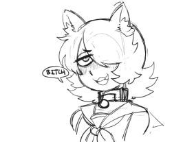 1boy animal_ears bell blush cat_boy cat_ears choker english_text hair_over_one_eye jingle_bell kuro_(senatorwong) monochrome mullet open_mouth original school senatorwong sketch white_background