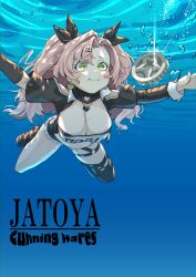 1girl :i air_bubble album album_art album_cover album_cover_redraw black_ribbon black_thighhighs blush breasts bubble cleavage coin cover derivative_work green_eyes hair_ornament hair_ribbon hairclip haishima_xv highres large_breasts long_hair long_sleeves nevermind nicole_demara nirvana_(band) parody pink_hair ribbon single_thighhigh solo strapless swimming thighhighs thighs tube_top two_side_up underwater very_long_hair wavy_mouth zenless_zone_zero
