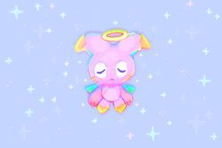 1other animal_ears chao_(sonic) closed_eyes commentary creature creature_focus english_commentary halo hero_chao highres neogeopet original other_focus rabbit_ears solo sonic_(series) sparkle standing
