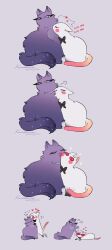 1boy 1girl animalization blush_stickers cat commentary couple english_commentary hazbin_hotel hetero highres husband_and_wife k500yen lilith_(hazbin_hotel) looking_at_another lucifer_morningstar_(hazbin_hotel) purple_fur red_eyes white_fur