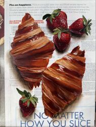 absurdres croissant food food_focus fruit highres julia_stankevych no_humans oil_painting_(medium) original painting_(medium) photo_(medium) realistic recipe_(object) signature still_life strawberry traditional_media wall_of_text