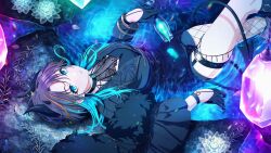 Rule 34 | 1girl, absurdres, asakura toru, bad link, black dress, blue eyes, bottle, demon horns, dress, earrings, flower, fur trim, gloves, gradient hair, hair ornament, halloween costume, high heels, highres, horns, idolmaster, idolmaster shiny colors, jewelry, lantern, lotus, multicolored hair, necklace, official art, open mouth, petals, water, wine bottle