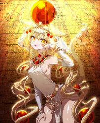 ancient_egyptian ancient_egyptian_clothes animal_ears armpits bare_shoulders blonde_hair blue_heater_2 bracelet cat_ears cat_girl cat_tail gem glowing gold_bracelet highres jewelry non-web_source onatsurat pixel_art red_gemstone roblox sun_sceptre tail twintails veil white_veil