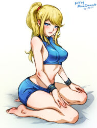 1girl blonde_hair long_hair metroid mina_cream nintendo samus_aran solo