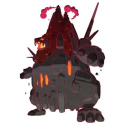 Rule 34 | artist request, coalossal, dynamax, full body, gen 8 pokemon, gigantamax, gigantamax coalossal, glowing, glowing eyes, glowing hot, glowing mouth, nintendo, no humans, official art, open mouth, outline, pokemon, pokemon (creature), pokemon focus, pokemon swsh, red clouds, red outline, solo, third-party source, transparent background