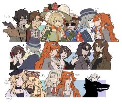 Rule 34 | ..., 2boys, 6+girls, :d, ?, animal ear headwear, animal ears, ascot, aviator cap, bare shoulders, bird, black coat, black gloves, black hair, blonde hair, blue dress, blue headwear, blue neckerchief, boater hat, bow, braces, brown hair, newsboy cap, chin strap, click (reverse:1999), closed mouth, coat, dress, druvis iii, eighth note, elbow gloves, fake animal ears, flower, flying sweatdrops, gloves, goggles, goggles on headwear, green dress, green gloves, green headwear, green shirt, grey coat, grey hair, grey headwear, hair bun, hand on own chin, hat, hat feather, hat flower, highres, holding, holding test tube, horropedia, jacket, kiss, kissing cheek, lilya (reverse:1999), long hair, looking at another, matilda bouanich, multiple boys, multiple girls, multiple views, musical note, neckerchief, necktie, notice lines, one side up, open mouth, orange bow, orange hair, polka dot neckerchief, red flower, red jacket, red necktie, red rose, regulus (reverse:1999), reverse:1999, rose, schneider (reverse:1999), shirt, short hair, single side bun, sleeveless, sleeveless dress, smile, sonetto (reverse:1999), sotheby, spoken ellipsis, spoken musical note, spoken question mark, stroking own chin, sun hat, sunglasses, test tube, tit (bird), tooth fairy (reverse:1999), two side up, upper body, vertin (reverse:1999), white ascot, white background, white gloves, white shirt, wolf, yura (ywra a), yuri, z (reverse:1999), | |