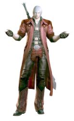 1boy 3d blue_eyes capcom coat dante_(devil_may_cry) demon devil_bringer devil_may_cry devil_may_cry_(series) devil_may_cry_4 full_body gloves male_focus official_art solo sword trench_coat weapon