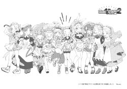 6+girls absurdres alternate_costume anessa_(dqb2) animal_ear_hairband animal_ears apron artist_name blush bob_cut boots bow chako_(dqb2) character_request cow_horns curly_hair dragon_quest dragon_quest_builders_2 earrings fake_animal_ears fake_horns fangs female_builder_(dqb2) floating_clothes floating_hair full_body glasses greyscale hairband high_heels high_ponytail highres hoop_earrings horns jewelry jibaco_(dqb2) juliet_sleeves km_navi locked_arms long_hair long_sleeves low_twintails maid maid_apron mary_janes medium_hair mito_(dqb2) monochrome multiple_girls nun one_eye_closed open_mouth pero_(dqb2) ponytail puffy_short_sleeves puffy_sleeves rabbit_ears ruru_(dqb2) saffron_(dqb2) semi-rimless_eyewear shoes short_hair short_sleeves side_slit translation_request twintails v waist_apron waitress wrist_cuffs zesel_(dqb2)