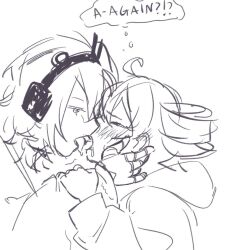 Rule 34 | 2girls, a.i. voice, adachi rei, ahoge, coat, drill hair, french kiss, hand on another&#039;s arm, hand on another&#039;s face, headset, highres, hood, hood down, kasane teto, kiss, multiple girls, non-web source, saliva, sketch, source request, tongue, tongue out, twin drills, utau, yuri