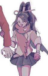 1boy 1girl ace_attorney ace_attorney_investigations artist_request bad_id bad_pixiv_id black_hair black_skirt closed_eyes female_focus highres holding_another&#039;s_wrist kay_faraday long_hair miles_edgeworth ponytail red_scarf scarf skirt smile white_background