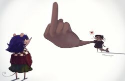2boys animal_ears beret black_shirt blue_hair catfish fins fish fish_tail furry furry_male glasses happy hat heart middle_finger mouse_(animal) mouse_ears mouse_tail multiple_boys no_humans original pepponeppo shirt simple_background skirt speech_bubble sweater tail