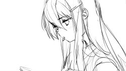 Rule 34 | 1girl, blazer, blush, book, chocolate, commentary, doki doki literature club, doki doki literature club, doki doki literature club school uniform, double-parted bangs, eating, embarrassed, english commentary, eyebrows hidden by hair, food in mouth, from side, game cg, greyscale, hair between eyes, hair ornament, hairclip, half-closed eyes, highres, holding, holding book, jacket, long eyelashes, long hair, long sidelocks, looking down, monochrome, mouth hold, nervous, non-web source, official art, open book, parted lips, portrait, production art, reading, satchely, school uniform, shy, sidelocks, simple background, sketch, solo, thick eyelashes, unfinished, white background, yuri (doki doki literature club)