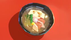 bowl food food_focus food_request highres no_humans original red_background seiko11 shadow soup still_life vegetable