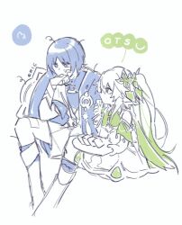 1boy 1girl armlet armor blunt_ends bracelet bridal_gauntlets cape detached_sleeves dress eating empty_eyes feathers food fuchin22 gauze gauze_on_leg gem genshin_impact green_eyes green_hair grey_eyes grey_hair hand_on_own_face hat head_rest holding holding_food holding_plate japanese_armor japanese_clothes jewelry jingasa juban kimono kote layered_sleeves leg_warmers leggings limited_palette long_hair looking_at_another looking_to_the_side loose_hair_strand messy_hair multicolored_hair nahida_(genshin_impact) open_clothes open_kimono plate pointy_ears pom_pom_(clothes) scaramouche_(genshin_impact) short_sleeves shorts side_ponytail sidelocks sitting streaked_hair unworn_hat unworn_headwear vision_(genshin_impact) wanderer_(genshin_impact)