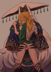 2boys anus archaic_set_(zelda) ass blonde_hair blush earrings furry furry_male furry_with_non-furry grabbing_another&#039;s_ass grey_hair groping interspecies jewelry kokekokeimo link male_focus multiple_boys multiple_earrings multiple_rings nintendo pointy_ears rauru_(tears_of_the_kingdom) ring straddling testicles the_legend_of_zelda the_legend_of_zelda:_tears_of_the_kingdom third_eye upright_straddle very_long_ears yaoi zonai
