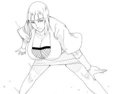 1girl breasts female_focus image_sample large_breasts maaru monochrome naruto_(series) naruto_shippuuden pixiv_sample resized samui_(naruto) short_hair sketch solo spread_legs stance