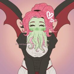 Rule 34 | 1girl, angry, breasts, closed eyes, cthulhu mythos, dress, ln&#039;eta, long hair, monster girl, moonlitjuly, mouth with tentacles, pink eyes, pink hair, shaded face, solo, sucker for love, sucker for love: first date, yandere