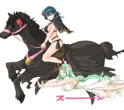 Rule 34 | 2girls, @storm5958, bikini, black bikini, blue hair, breasts, censored, cherami leigh, cleavage, female byleth (fire emblem), female byleth (summer) (fire emblem), female focus, fire emblem, fire emblem: three houses, fire emblem heroes, flower, flying, gameplay mechanics, green hair, hair flower, hair ornament, horse, inoue kikuko, itou shizuka, jake brito, jeannie tirado, large breasts, long hair, looking at another, multiple girls, nintendo, official alternate costume, pegasus, rhea (fire emblem), rhea (summer) (fire emblem), riding, robaco, saddle, sex, sideboob, swimsuit, tiara, very long hair, voice actor connection, yuri