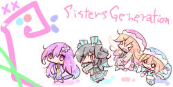 &gt;_&lt; 0_0 4girls absurdres artist_request black_hair blush blush_stickers brown_hair chibi choujigen_game_neptune closed_mouth commentary_request d-pad d-pad_hair_ornament dress english_text full_body hair_between_eyes hair_ornament hat highres long_hair looking_at_viewer multiple_girls nepgear neptune_(series) open_mouth purple_eyes purple_hair ram_(neptunia) red_eyes ribbon rom_(neptunia) siblings sisters striped_clothes striped_legwear striped_thighhighs sunb_(sbmkmk) thighhighs twins two_side_up uni_(neptunia)