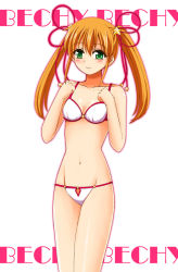 Rule 34 | 10s, 1girl, bikini, dog days, drill hair, female focus, green eyes, long hair, ookawa wataru, orange hair, rebecca anderson, solo, swimsuit, twintails