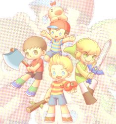 4boys animal_crossing black_hair blonde_hair brown_hair crossover doseisan link lucas_(mother_3) male_focus mother_(series) mother_2 mother_3 multiple_boys ness_(mother_2) nintendo rope_snake short_hair snake super_smash_bros. the_legend_of_zelda the_legend_of_zelda:_the_wind_waker toon_link villager_(animal_crossing)
