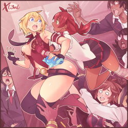 blonde_hair blush highres multiple_girls open_mouth original school_uniform x-t3al
