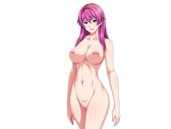 1girl aqua_eyes breasts censored collarbone completely_nude cowboy_shot game_cg gentle_sasaki large_breasts long_hair looking_at_viewer mosaic_censoring navel nipples non-web_source nude official_art open_mouth pink_hair purple_hair pussy shindou_hatsune smile solo soukou_senki_prism_reica transparent_background