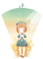 Rule 34 | 00s, 1girl, brown hair, clannad, dress, closed eyes, garbage doll, girl from the illusionary world, hat, okazaki ushio, picomomo, robot, sailor dress, sailor hat, school uniform, short hair, toy