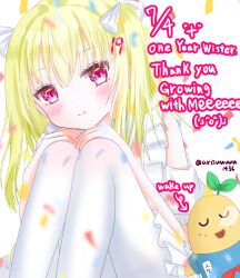 Rule 34 | 1girl, arisuuuuu.1436, birthday, blonde hair, funasshii, happy birthday, highres, hugging own legs, mimi(arisuuuuu1436), original