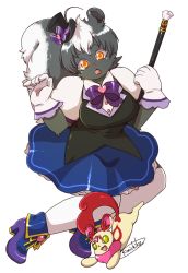 1girl artist_request black_hair breasts female_focus full_body furry furry_female hat magical_girl multicolored_hair open_mouth short_hair simple_background skirt skunk solo white_background white_hair