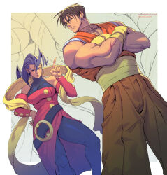 Rule 34 | ahoge, arms folded, artist name, belt buckle, blush, bodystocking, breasts, brown eyes, brown hair, buckle, capcom, capcom fighting jam, dress, dutch angle, final fight, final fight 3, gloves, guy (final fight), hagoromo, hands on own hips, huge ahoge, large belt, large breasts, lejeanx3, long sleeves, ninja, ninja outfit, out of frame, pants, pointing, pointing at another, pointing finger, purple bodystocking, purple eyes, red dress, red pants, rose (street fighter), scarf, shawl, sketch background, street fighter, street fighter iv (series), street fighter v, street fighter zero (series), yellow buttons, yellow gloves, yellow scarf
