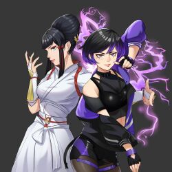 Rule 34 | 2girls, black and purple hair, black hair, brown eyes, jetblaackk, lightning, mishima kazumi (tekken), mother and daughter, multiple girls, namco, purple eyes, reina (tekken), tekken