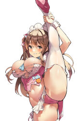 1girl absurdres apron blush breasts brown_eyes brown_hair commentary_request girls&#039;_frontline girls&#039;_frontline_2:_exilium high_heels highres k2_(girls&#039;_frontline) kekemotsu large_breasts long_hair navel official_art open_mouth panties pink_panties pink_shoes shoes side-tie_panties simple_background smile solo split standing standing_on_one_leg standing_split thighhighs underwear waist_apron white_apron white_background white_headdress white_mouth white_thighhighs yoohee_(girls&#039;_frontline_2) yoohee_(miracle_sweetheart)_(girls&#039;_frontline_2)