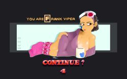 Rule 34 | 1girl, absurdres, aftersex, aged up, annoyed, bags under eyes, breasts, brown eyes, brown hair, coffee, coffee mug, cum, cum in pussy, cup, emi (fighting vipers), english text, fighting vipers, fighting vipers 2, goggles, goggles on head, hand on own hip, highres, implied after sex, large breasts, looking to the side, lying, mug, nail polish, on side, pink socks, pout, purple shirt, red lips, sega, shiny skin, shirt, shirt aside, short hair, signature, simple background, socks, steam, sticker on face, theonehornedimp