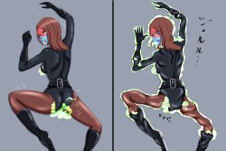 1girl before_and_after death defeat dissolving kamen_rider lying moks on_stomach panels shocker_(kamen_rider) slime_(substance) snuff