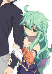 1boy 1girl b01 blue_hair date_a_live green_eyes grey_hair highres itsuka_shido kyouno_natsumi long_hair short_hair