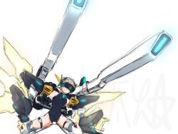 1girl armor blue_archive cannon crossover gundam gundam_double_x gundam_x headgear laser_cannon leotard mecha mecha_musume robot thigh_strap toki_(blue_archive) visor_(armor)