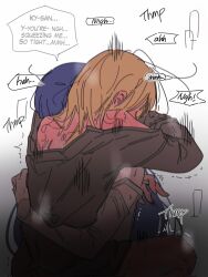 1boy 1girl dizzy_(guilty_gear) english_text femdom guilty_gear hetero highres hug ky_gwangin ky_kiske moaning pegging sex straddling upright_straddle