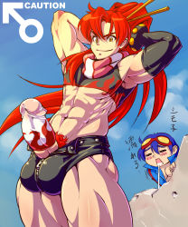 00s 2boys abs adapted_costume armpits bad_id bad_pixiv_id bracelet breasts bulge chibi chibi_inset colored_pubic_hair comic condom crossdressing drooling elbow_gloves erection erection_under_clothes genderswap genderswap_(ftm) genderswap_(mtf) gloves halterneck highres huge_testicles jewelry large_penis long_hair male male_focus mars_symbol medium_breasts mikoyan multiple_boys muscular penis ponytail pubic_hair red_hair red_pubic_hair saliva scarf short_shorts shorts simon_(ttgl) single_elbow_glove smile solo_focus studded_bracelet tengen_toppa_gurren_lagann testicles thick_thighs thighs very_long_hair yoko_littner zipper