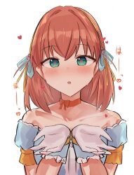 Rule 34 | 1girl, :o, absurdres, aqua eyes, bare shoulders, black dress, blush, bow, bow choker, breasts, celebration! (love live!), choker, collarbone, commentary, dress, frilled gloves, frills, gloves, hairband, heart, heart-shaped pupils, highres, hinoshita kaho, hisho (rythm hisho), link! like! love live!, looking at viewer, love live!, medium breasts, medium hair, nose blush, official alternate costume, orange bow, orange choker, orange hair, parted lips, puffy short sleeves, puffy sleeves, short sleeves, solo, strapless, strapless dress, symbol-only commentary, symbol-shaped pupils, two side up, upper body, virtual youtuber, white gloves, yellow hairband
