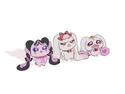 3others angry blush bow crown crying crying_with_eyes_open fluffy futari_wa_precure futari_wa_precure_max_heart highres kimi_to_idol_precure light_blush lulun meroron_(precure) milk_(yes!_precure_5) multiple_others musical_note precure precure_all_stars rabbit red_bow shigen_pr tears white_background yes!_precure_5