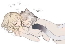 2girls aglaea_(honkai:_star_rail) animal_ear_fluff animal_ears blonde_hair breasts cat_ears cat_girl cat_tail cipher_(honkai:_star_rail) completely_nude drooling eardoor_1022 grey_hair hashtag-only_commentary honkai:_star_rail honkai_(series) large_breasts lying mouth_drool multiple_girls nude on_back short_hair sleeping tail tail_censor yuri zzz